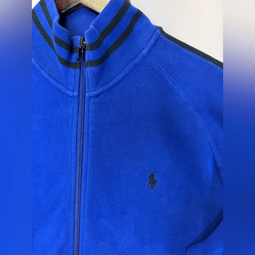Polo Ralph Lauren men’s VTG‎ Retro cotton track jacket size Lg blue, striped